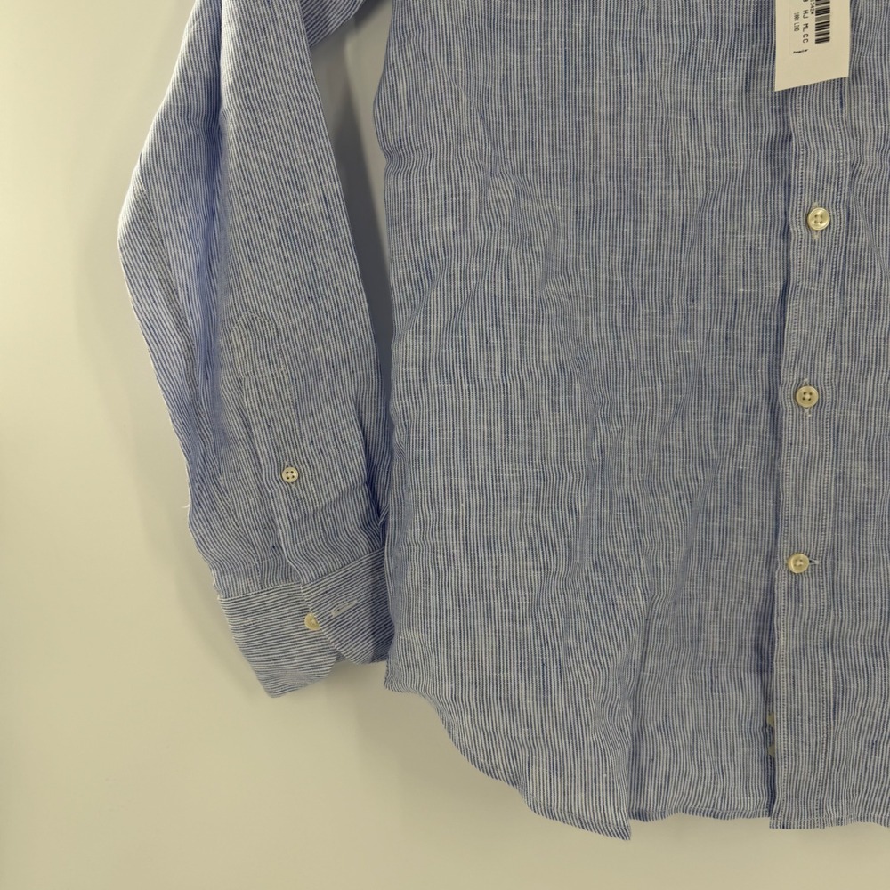 Tintoria Mattei 954 Blue Striped Linen Button Down Shirt Mens 39 15.5 Regular - Picture 4 of 9